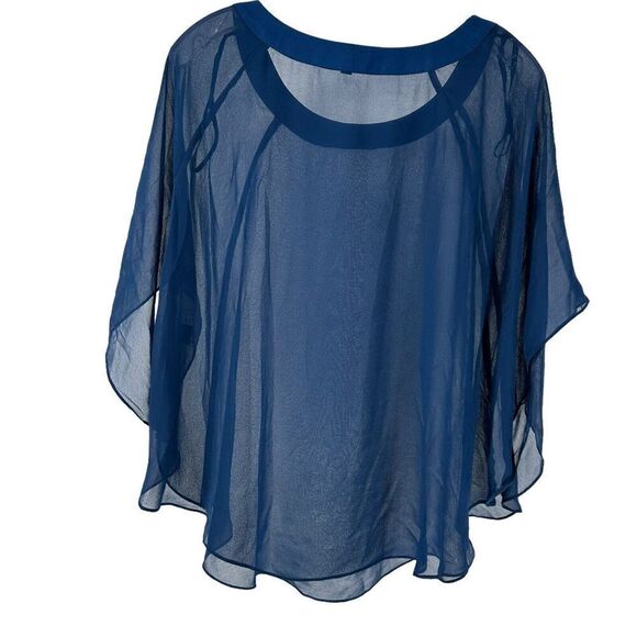 Preston York Cape Top Blue Sheer Gemstone Bead Embellished Size L XL Crew Neck - Picture 4 of 9